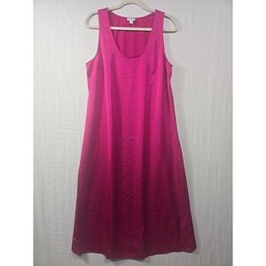 J Crew‎ Slip Maxi Dress Women's sz 12 Solid Fuchsia Pink Satin Side Zip Tank